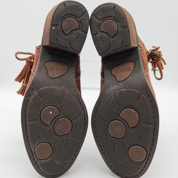 Born Womens Monikah Booties Size 6.5 Brown Distressed Suede Shooties Tassels - Picture 7 of 8